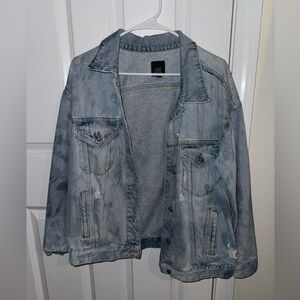 Oversized distressed denim jacket